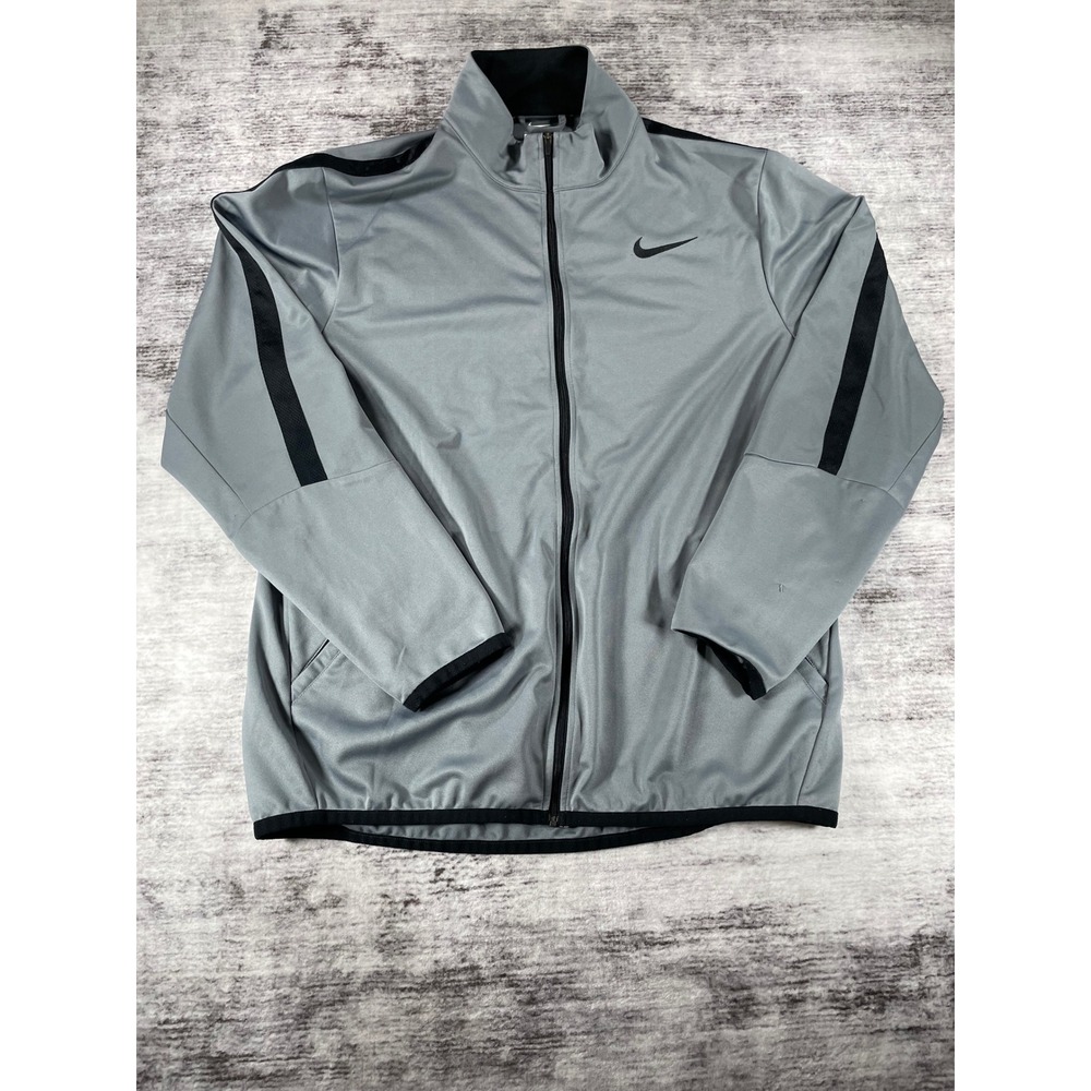 Nike Mens Track Jacket Gray Black Full Zip Mock Neck Workout XL RN56323